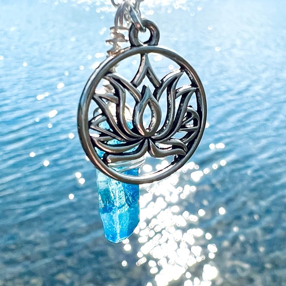 Hand Crafted Jewelry - Blue Aura Quartz Lotus Necklace